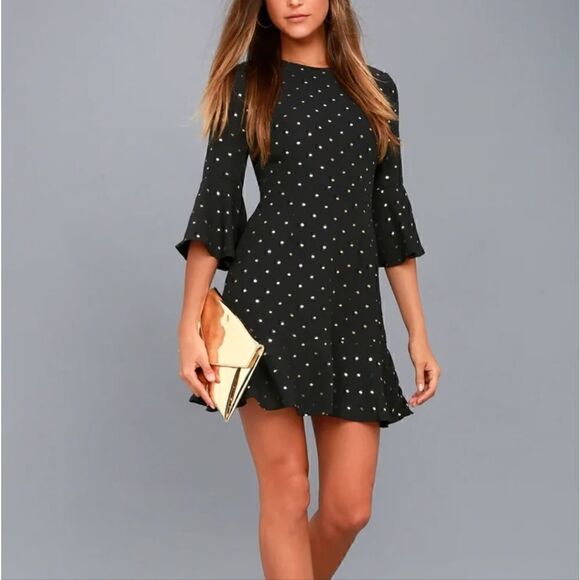 Lulus Dresses & Skirts - NWT Lulus She's Dot It Going On Gold and Black Polka Dot Dress S